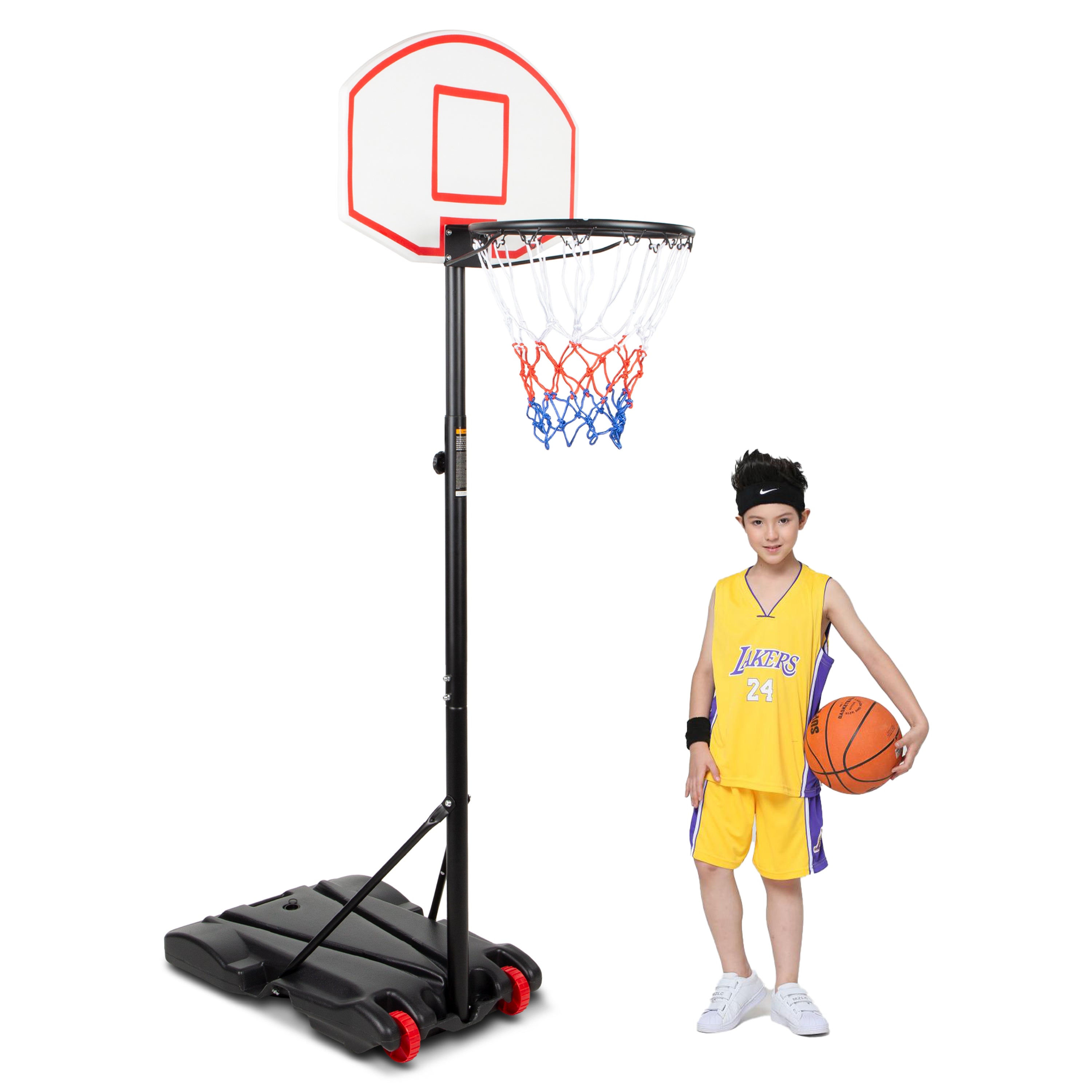 SKONYON Kids Portable Height-Adjustable Sports Basketball Hoop Backboard System Stand with Wheels - Black