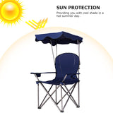 Portable Folding Blue Steel Camping Chair with Canopy and Carrying Bag