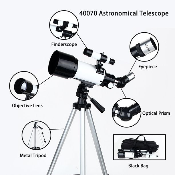Telescopes for Kids and Beginners 70mm Aperture 400mm AZ Mount Telescope with Tripod, Silver