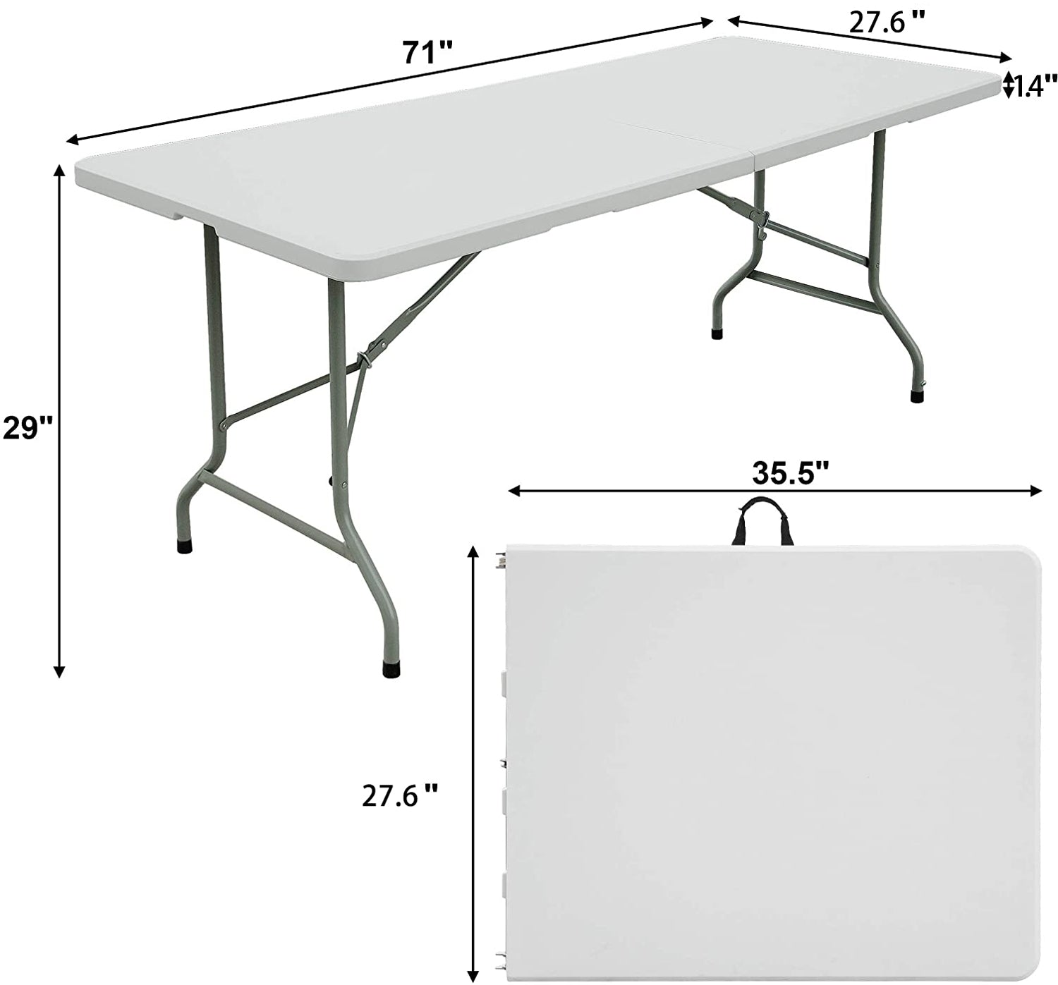 SKONYON 6ft Table, Plastic Folding Table with Carrying Handle Rectangular - Lightweight and Portable (White)