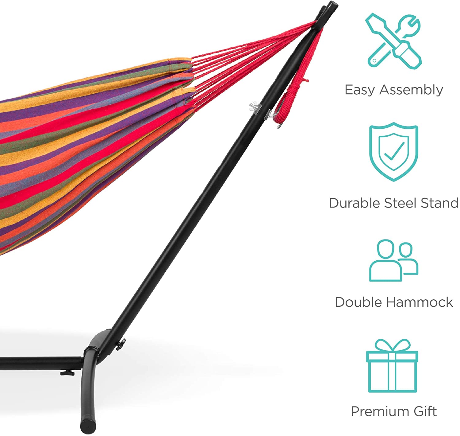 10 ft. Fabric Cotton Hammock Bed with Space Saving Steel Stand, Tropical (450 lbs. Capacity- Premium Carry Bag Included)