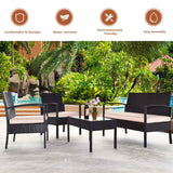 4-Piece Wicker Outdoor Patio Conversation Set with Tan Cushions and Coffee Table