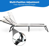 Folding Metal Outdoor Lounge Chair with Adjustable Backrest and Pillow in Gray
