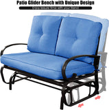 2-Person Metal Outdoor Glider with Blue Cushion