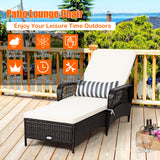 1-Piece Wicker Outdoor Chaise Lounge with Beige Cushions