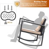 Black Wicker Outdoor Rocking Chairs Set with Beige Cushions