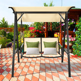 2-Person Metal Outdoor Patio Swing Chair with Weather Resistant Glider and Adjustable Canopy in Beige
