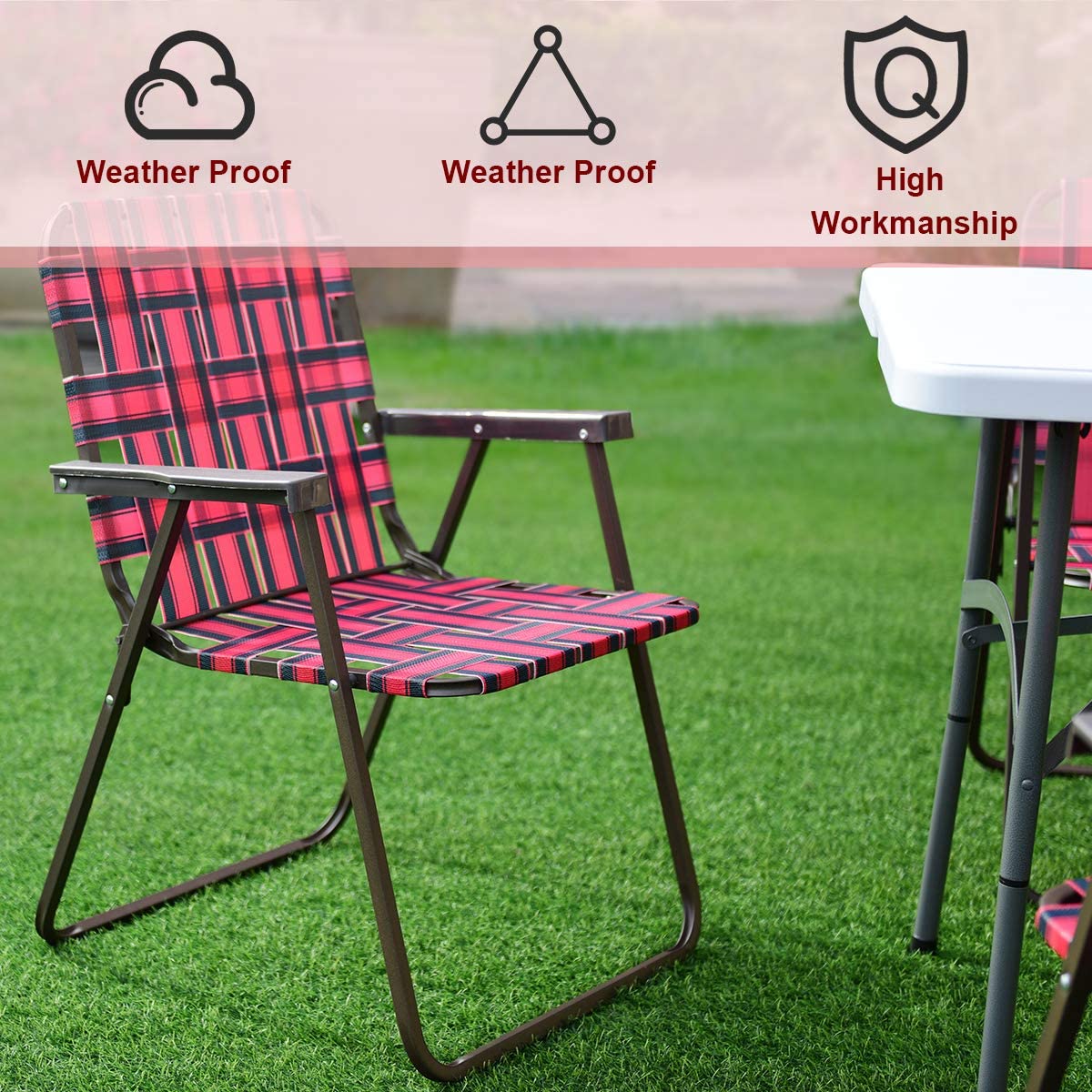 Red Steel Folding Patio Outdoor Chair (6-Pack)