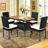 5-Piece Wicker Outdoor Dining Set with White Cushions
