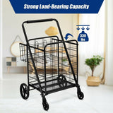 Steel 4-Wheeled Utility Shopping Cart with Basket in Black