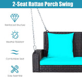 2-Person Black Steel Patio Swing with Turquoise Cushions