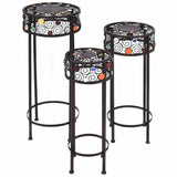 Outdoor Black Metal Plant Stands with Crystal Floral Accents Round (Set of 3)