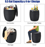 9.5 Gal. 4-in-1 Resin Wicker Outdoor Side Table with Storage