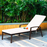Brown Rattan Wicker Outdoor Lounge Chair with White Cushions