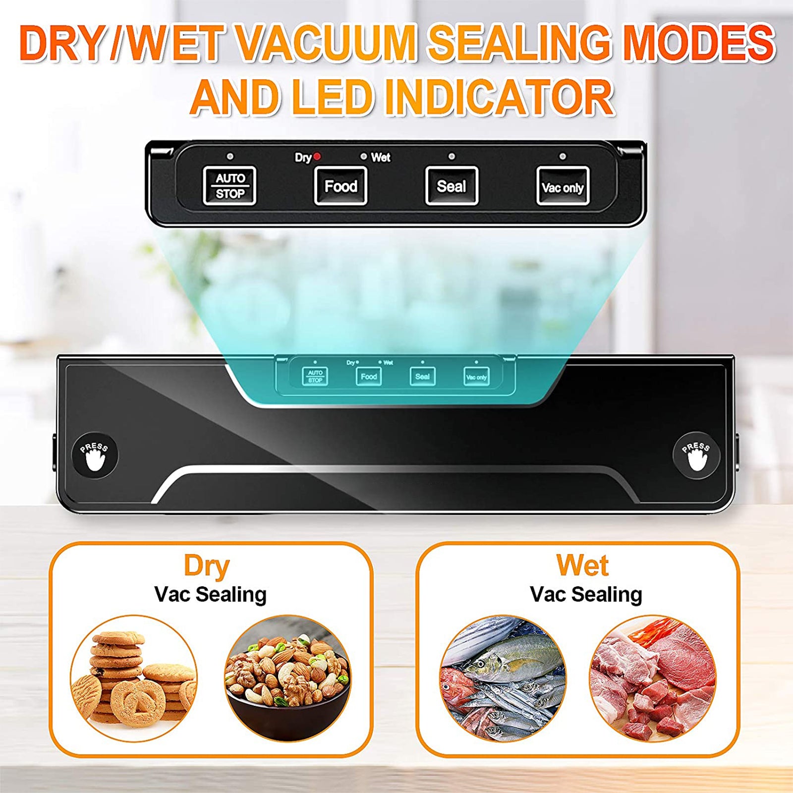 Vacuum Sealer Machine - Food-Vacuum-Sealer Automatic Air Sealing System for  Food Storage Dry and Wet Food Modes LED Indicator Compact Design 11.8 Inch