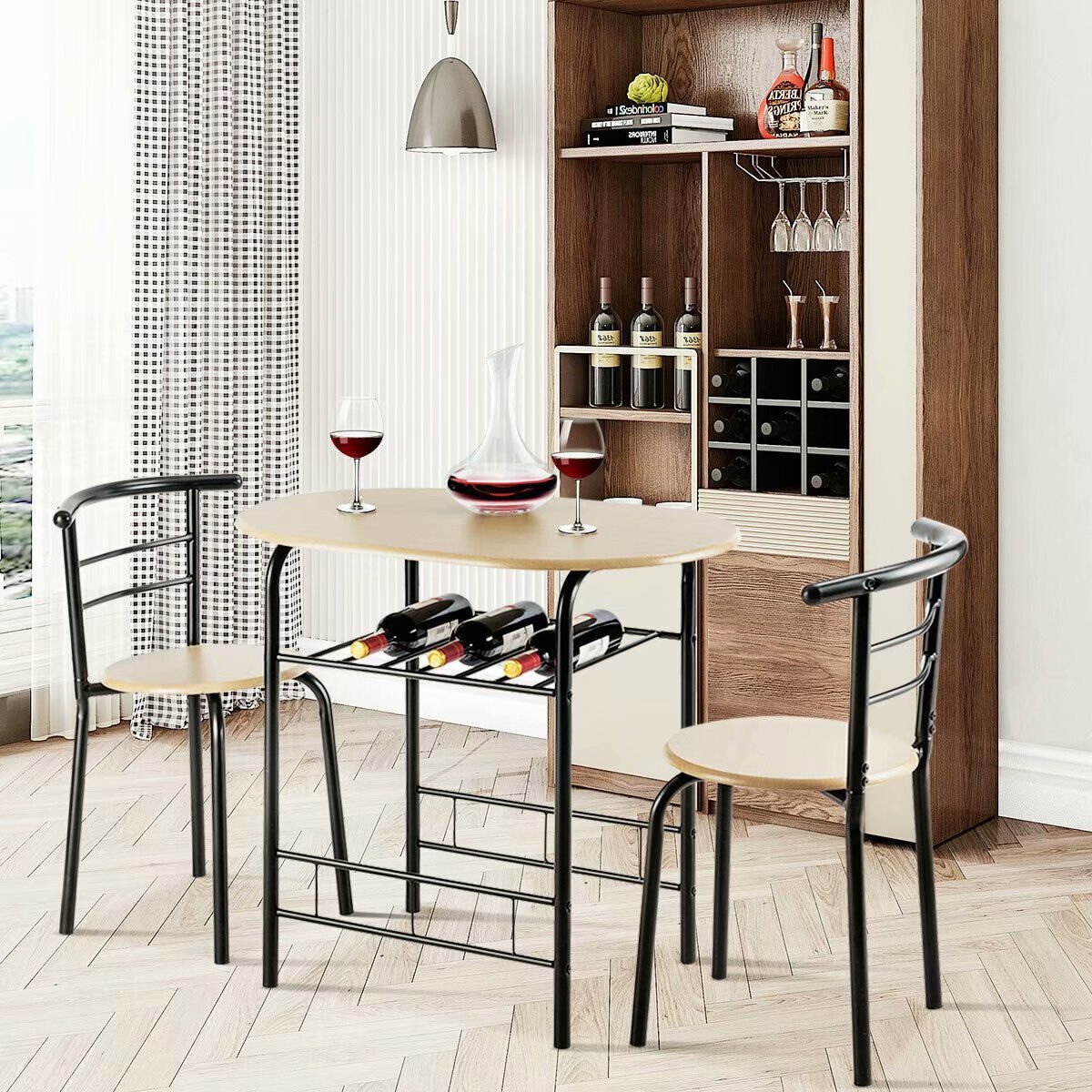 3 Pcs Dining Set 2 Chairs And Table Compact Bistro Pub Breakfast Home Kitchen