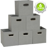 SUGIFT Collapsible Fabric Storage Cubes Organizer with Handles, Grey - Pack of 6