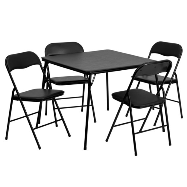 SKONYON 5 Piece Folding Card Table and Chair Set, Black