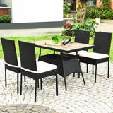 5-Piece Wicker Outdoor Dining Set with White Cushions