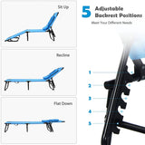 Folding Steel Outdoor Lounge Chair in Blue with Adjustable Back and Hole