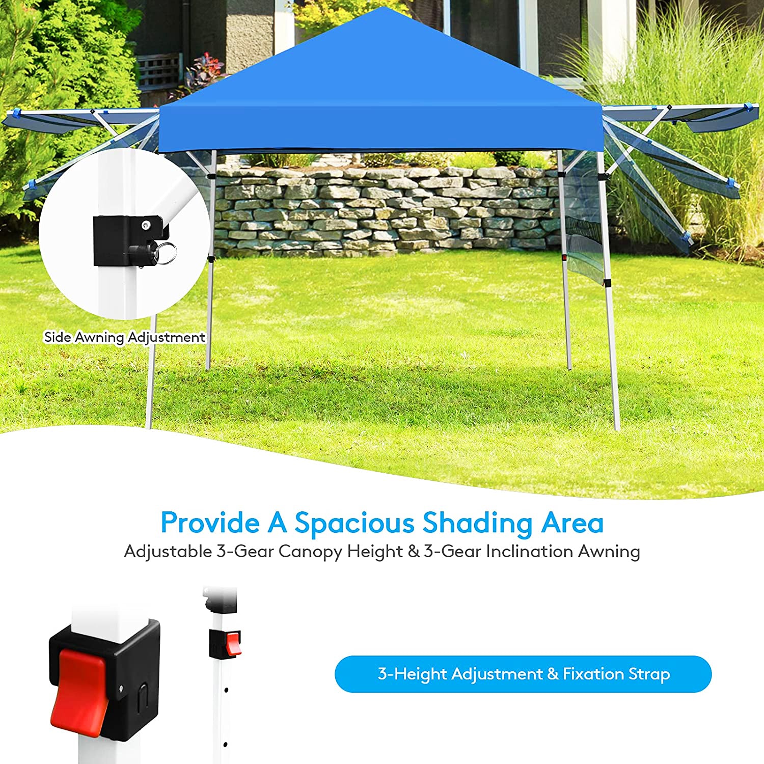 17 ft. x 10 ft. Blue Pop-Up Canopy with Adjustable Instant Sun Shelter and Carrying Bag