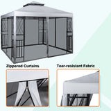 10 ft. x 10 ft. Gray Steel 2-Tier Outdoor Patio Gazebo with Roof and Netting