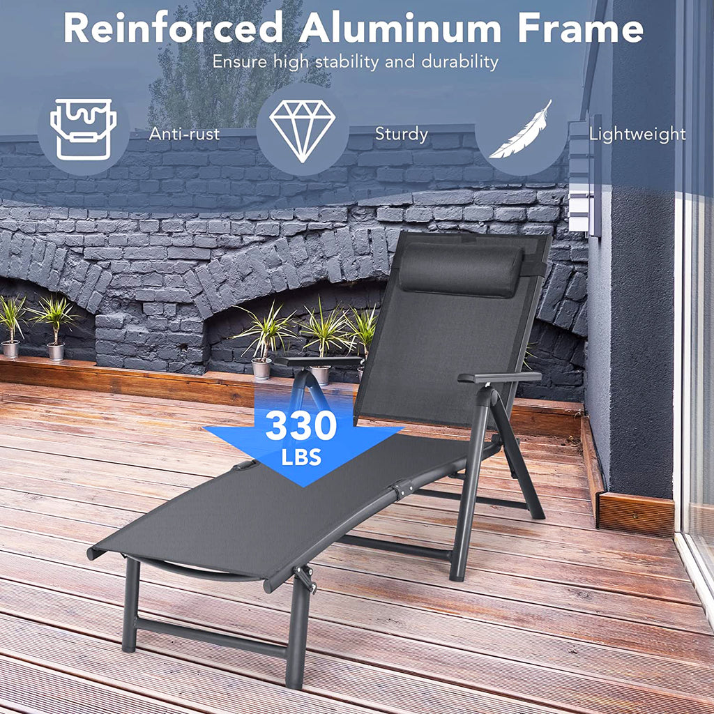 Adjustable Folding Outdoor Lounge Chair With 7 Backrest Positions in G