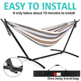 10 ft. Fabric Cotton Hammock Bed with Space Saving Steel Stand in Brown Stripes(450 lbs. Capacity- Carry Bag Included)