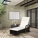 Black Back Adjustable Rattan Wicker Outdoor Lounge Chair with Beige Cushions