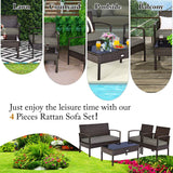 4-Piece Wicker Outdoor Patio Conversation Set with Tan Cushions and Coffee Table