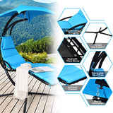 Metal Outdoor Hanging Chaise Lounge Chair with Blue Cushion