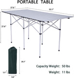 Portable Roll Up Gray Aluminum Folding Camping Table with Carrying Bag