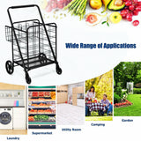 Steel 4-Wheeled Utility Shopping Cart with Basket in Black