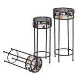 Outdoor Black Metal Plant Stands with Crystal Floral Accents Round (Set of 3)