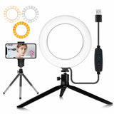 SKONYON LED Ring Light 6" with Tripod Stand for YouTube Video and Makeup, Mini LED Camera Light with Cell Phone Holder Desktop LED Lamp with 3 Light Modes & 10 Brightness Level (6")