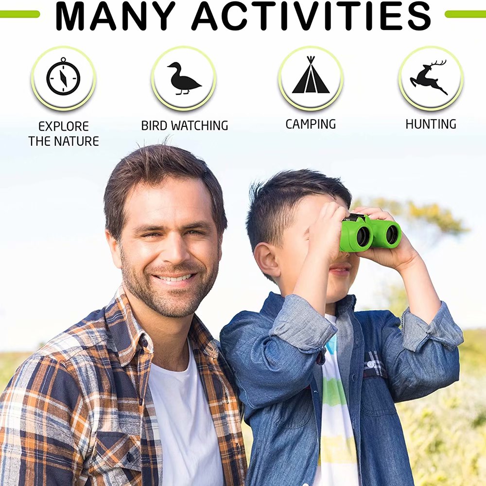 Binoculars for Kids High Resolution Best Gifts for 3-12 Years Boys Girls 8x21 - Adventure Toys Green Mini Compact Binocular Toys Kids Binoculars for Bird Watching, Hiking, Hunting, Outdoor Games