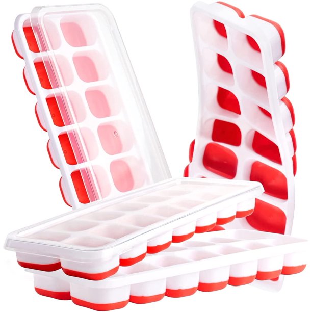 Four Stackable Ice Cube Trays For Freezer (Stack Empty or With