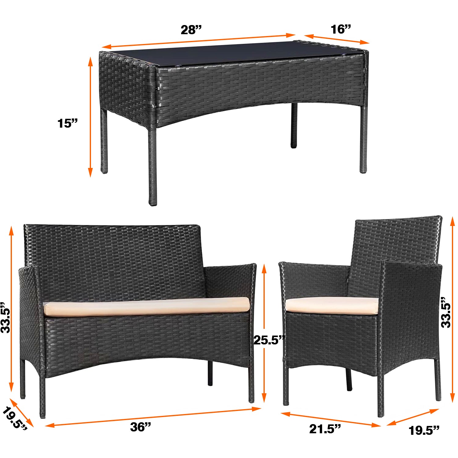 4-Piece Steel Outdoor Patio Wicker Conversation Set with Purple Cushions
