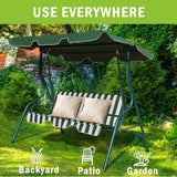 3-Person Outdoor Patio Swing Chair with Removable Cushion and Coated Steel Frame