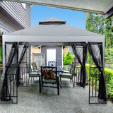 10 ft. x 10 ft. Gray Steel 2-Tier Outdoor Patio Gazebo with Roof and Netting