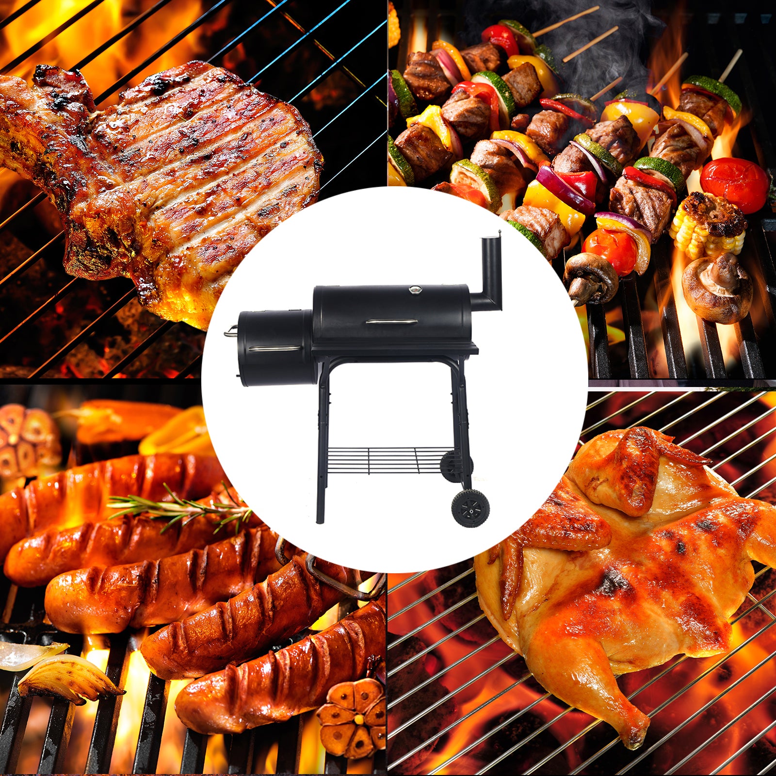 Classic Charcoal Grill in Black with Offset Smoker