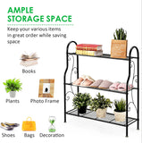 33 in. Tall Outdoor Black Metal Plant Stand (3-Tiered)