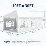 10 ft. x 30 ft. White Canopy Tent Heavy-Duty Wedding Party Tent Canopy with 8 Removable Side Walls