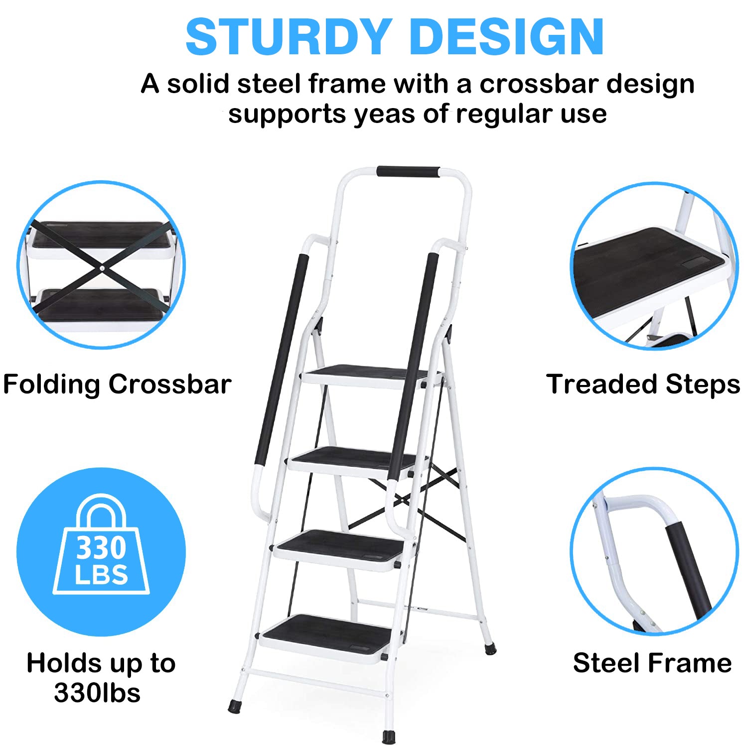 4-Step Pro-Grade Steel Step Stool with Handrails