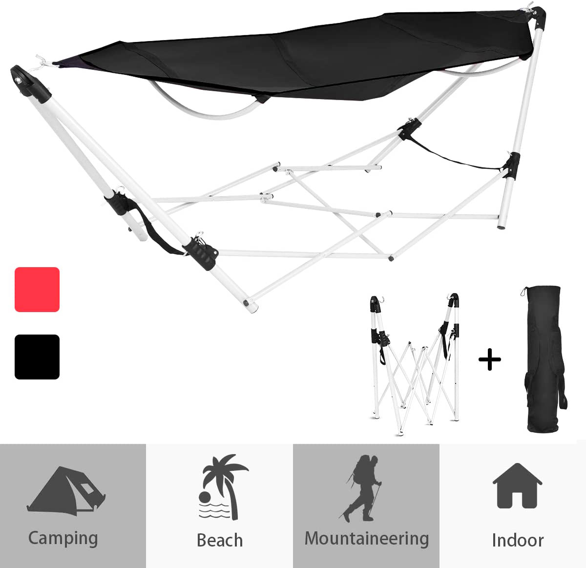 8 ft. Portable Folding Hammock Bed with Steel Frame and Carry Bag