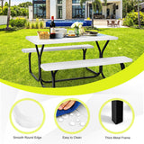 White Folding Steel Outdoor Patio Picnic Table with 2 Bench