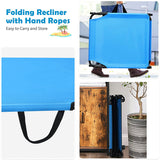 Folding Steel Outdoor Lounge Chair in Blue with Adjustable Back and Hole
