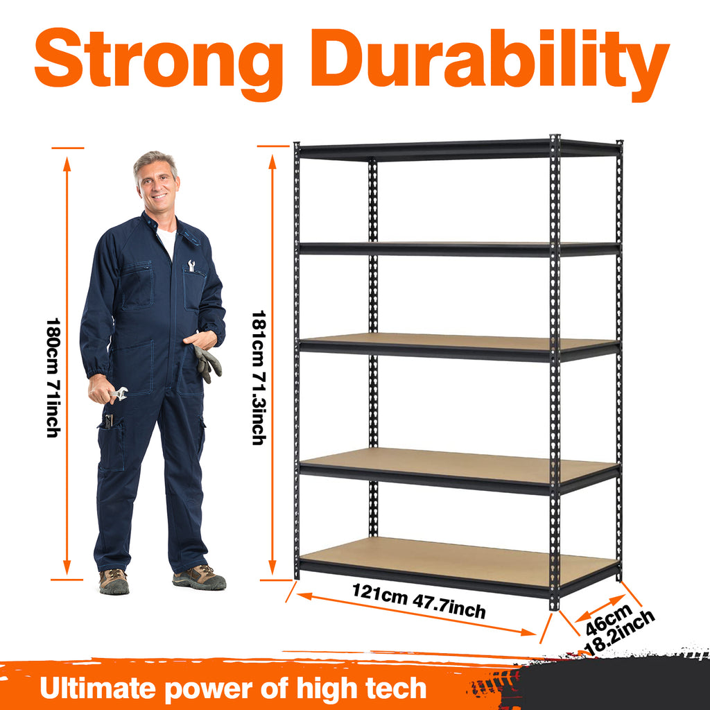 Black 5Tier Heavy Duty Steel Garage Storage Shelving (48 in. W x 72 i