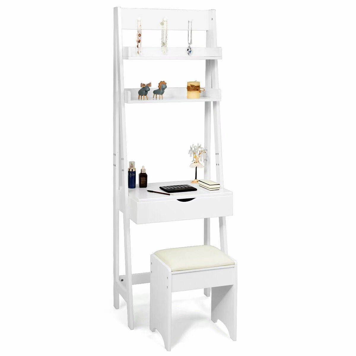 Makeup Dressing Table Shelf Vanity Set with Flip Top Mirror