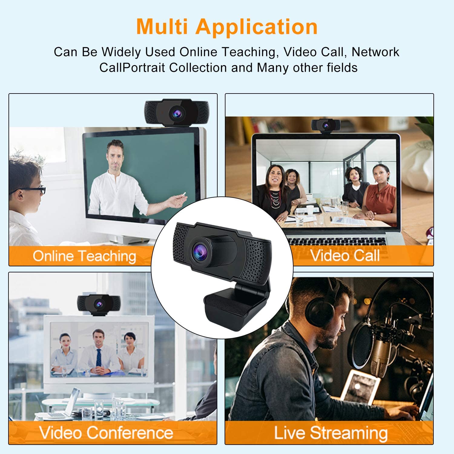 Webcam with Microphone, Webcam 1080P HD USB Computer Webcam Plug and Play